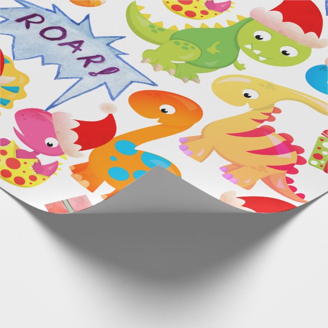 Niedlicher Dinosaurier Cartoon Geschenkpapier (Ecke)