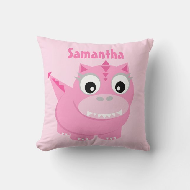 Niedlicher Dinosaurier Cartoon Rosa Kinder Name Th Kissen (Vorderseite)