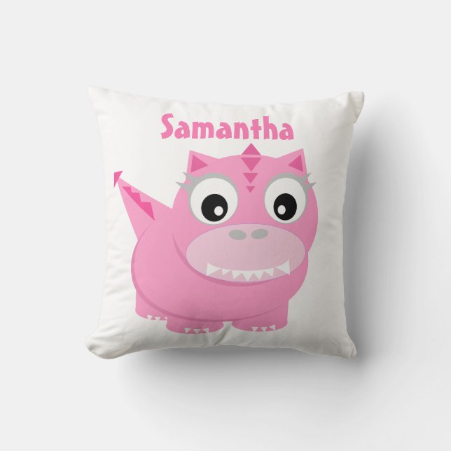 Niedlicher Dinosaurier Cartoon Rosa Kinder Name Th Kissen (Vorderseite)
