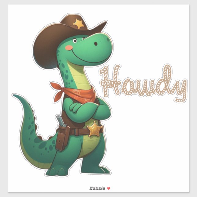 Niedlicher Dinosaurier/Cowboy Aufkleber (Blatt)