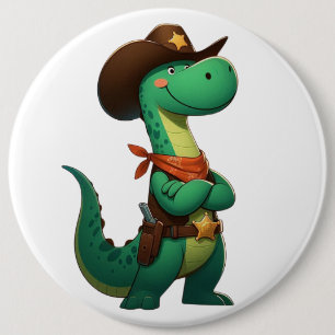 Niedlicher Dinosaurier/Cowboy Button