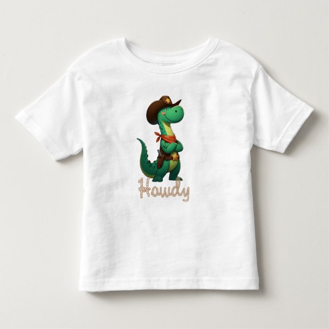 Niedlicher Dinosaurier/Cowboy Kleinkind T-shirt (Vorderseite)