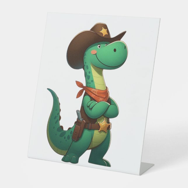 Niedlicher Dinosaurier/Cowboy Sockelschild (Vorderseite)