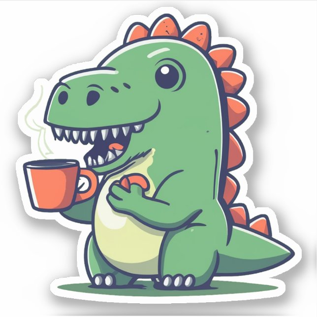 Niedlicher Dinosaurier, der eine Tasse Kaffee hält Aufkleber (Vorderseite)