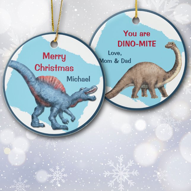 Niedlicher Dinosaurier Dino-Mite Kids Weihnachten Keramik Ornament (Von Creator hochgeladen)