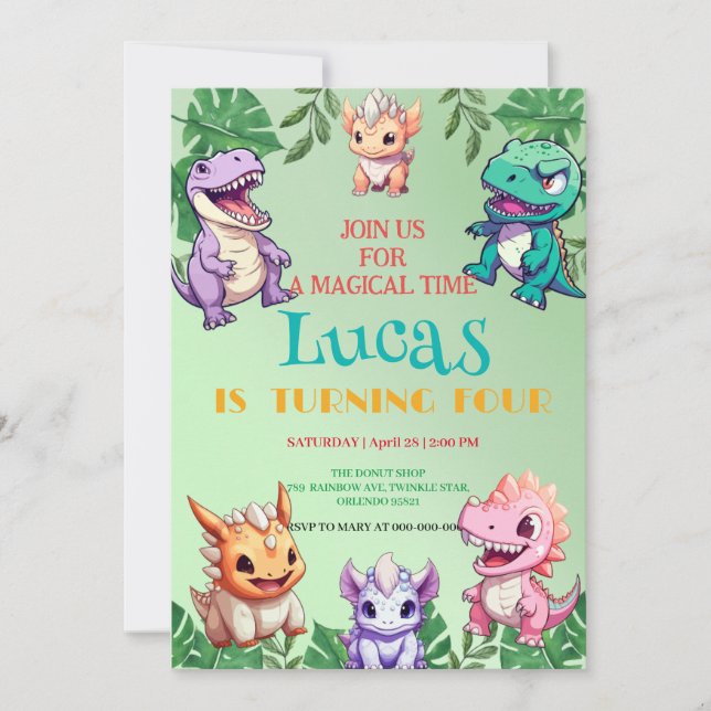 Niedlicher Dinosaurier Dschungel Schule Kindergebu Einladung (Vorderseite)