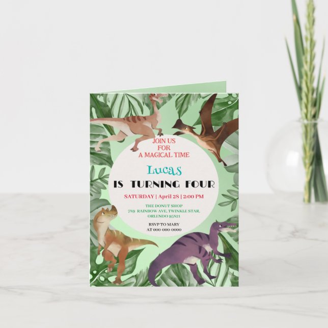 Niedlicher Dinosaurier Dschungel Schule Kindergebu Einladung (Vorderseite)