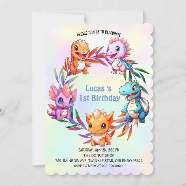 Niedlicher Dinosaurier Dschungel Schule Kindergebu Einladung (Vorderseite)