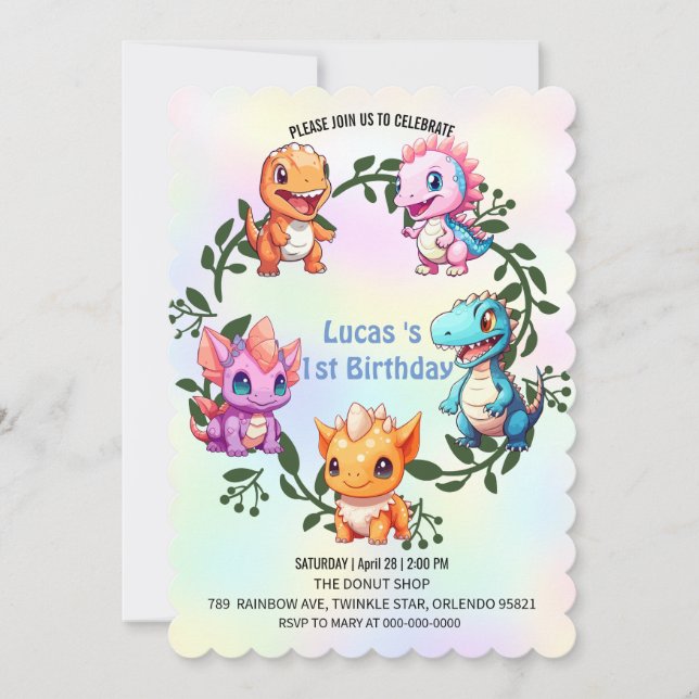 Niedlicher Dinosaurier Dschungel Schule Kindergebu Einladung (Vorderseite)