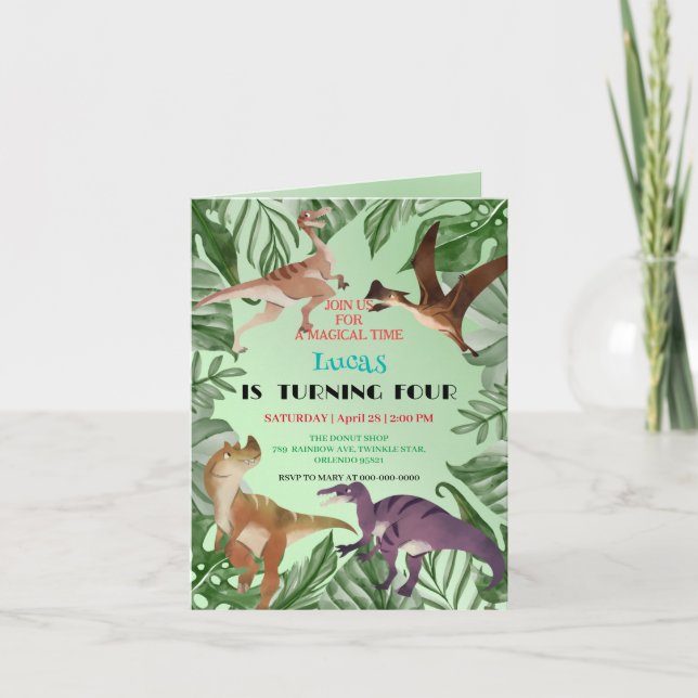 Niedlicher Dinosaurier Dschungel Schule Kindergebu Einladung (Vorderseite)