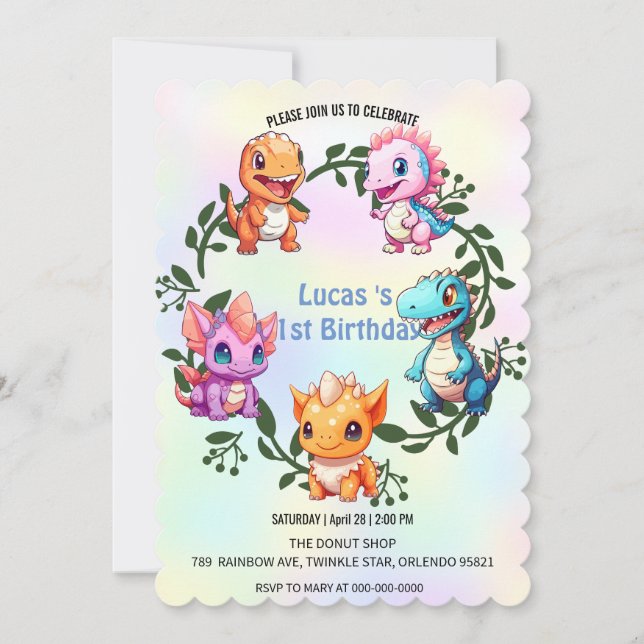 Niedlicher Dinosaurier Dschungel Schule Kindergebu Einladung (Vorderseite)