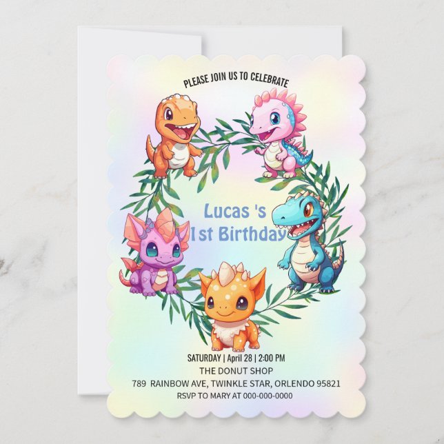 Niedlicher Dinosaurier Dschungel Schule Kindergebu Einladung (Vorderseite)