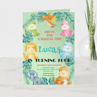 Niedlicher Dinosaurier Dschungel Schule Kindergebu Einladung