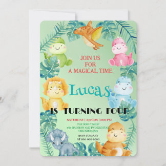 Niedlicher Dinosaurier Dschungel Schule Kindergebu Einladung