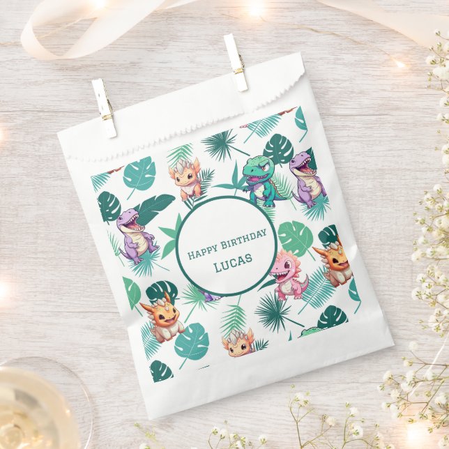 Niedlicher Dinosaurier Dschungel Schule Kindergebu Geschenktütchen (Ausgeschnitten)