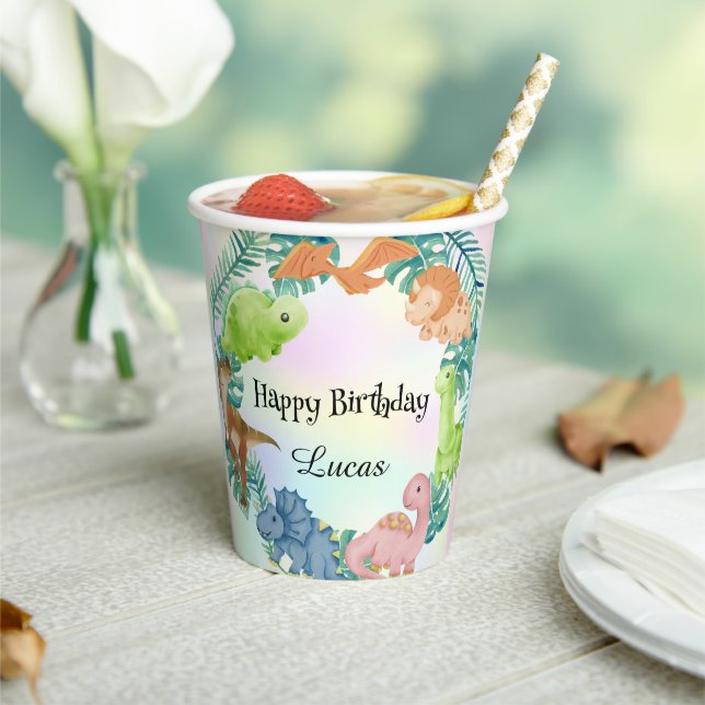 Niedlicher Dinosaurier Dschungel Schule Kindergebu Pappbecher (In Situ)