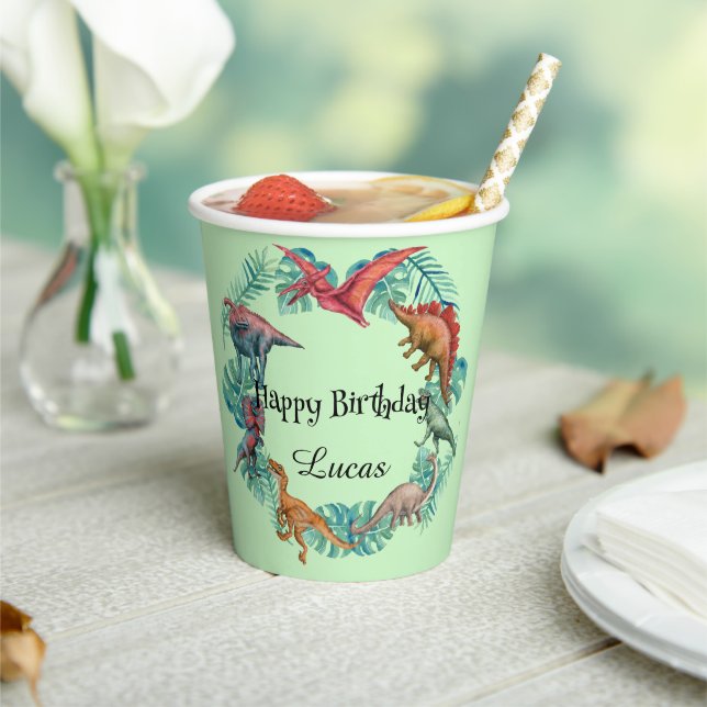 Niedlicher Dinosaurier Dschungel Schule Kindergebu Pappbecher (In Situ)