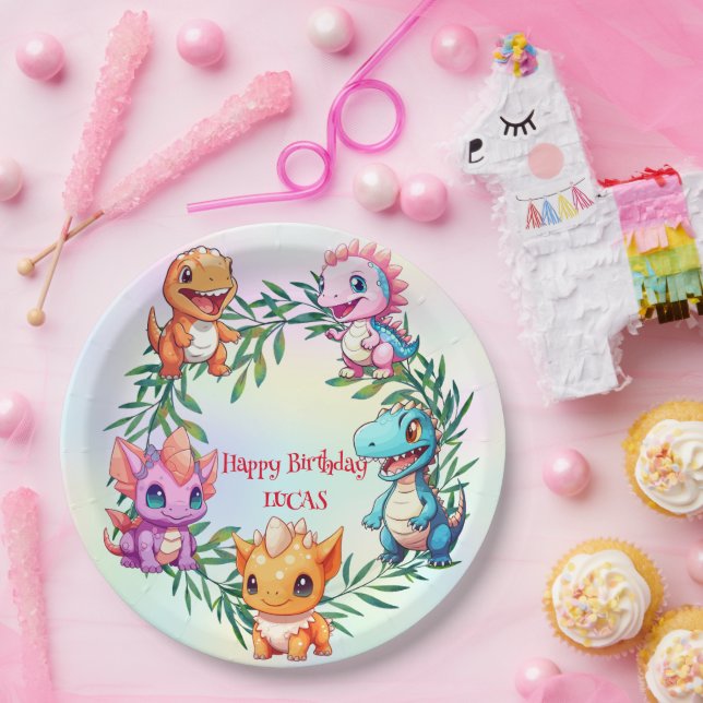 Niedlicher Dinosaurier Dschungel Schule Kindergebu Pappteller (Party)