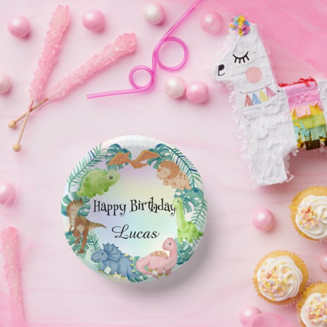 Niedlicher Dinosaurier Dschungel Schule Kindergebu Pappteller (Party)