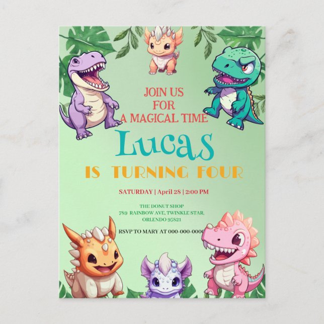 Niedlicher Dinosaurier Dschungel Schule Kindergebu Postkarte (Vorderseite)