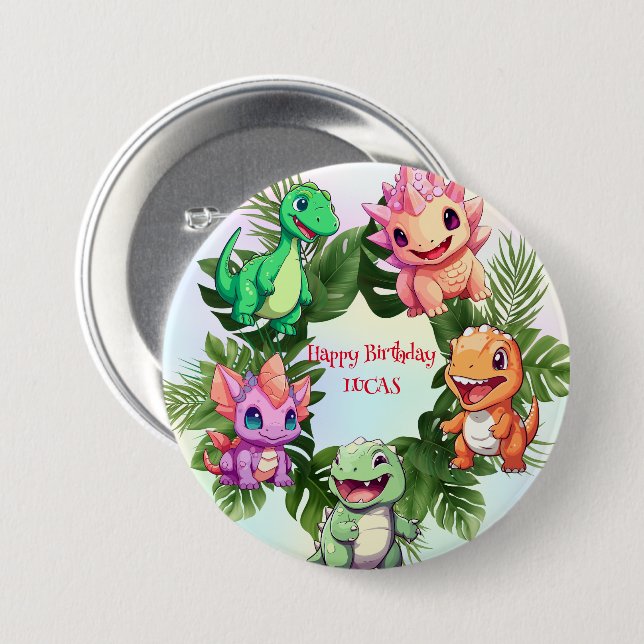 Niedlicher Dinosaurier-Dschungel-Schüler Geburtsta Button (Vorne & Hinten)