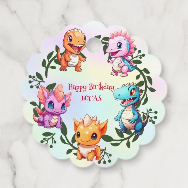 Niedlicher Dinosaurier-Dschungel-Schüler Geburtsta Geschenkanhänger (Rückseite)