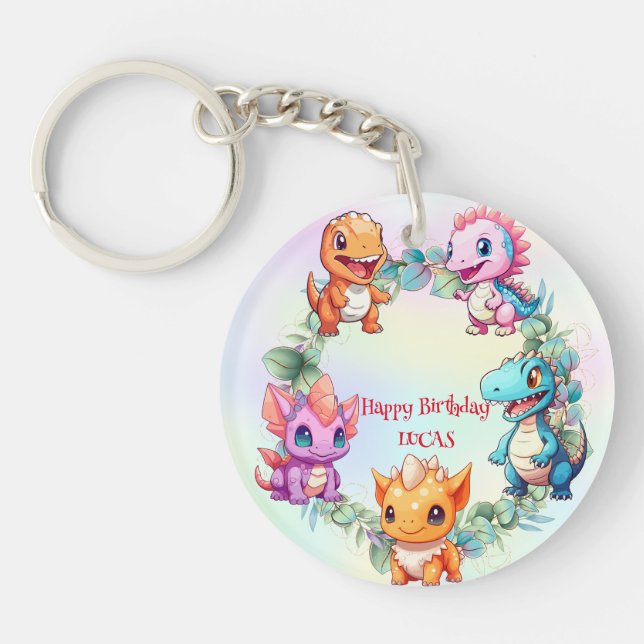 Niedlicher Dinosaurier-Dschungel-Schüler Geburtsta Schlüsselanhänger (Vorderseite)
