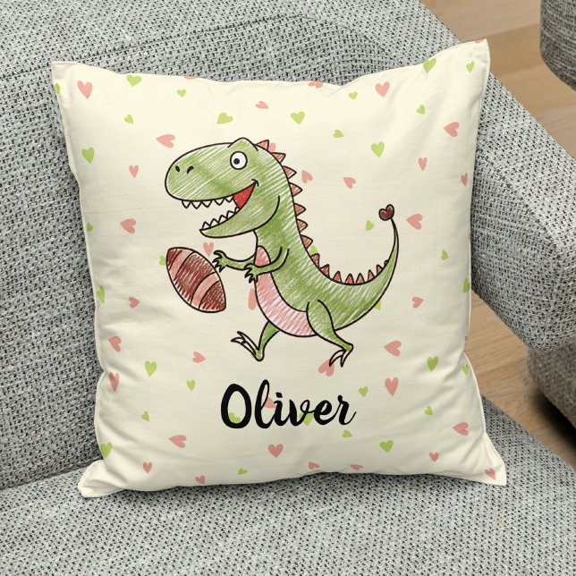 Niedlicher Dinosaurier Fußballspielen Personalisie Kissen (Von Creator hochgeladen)