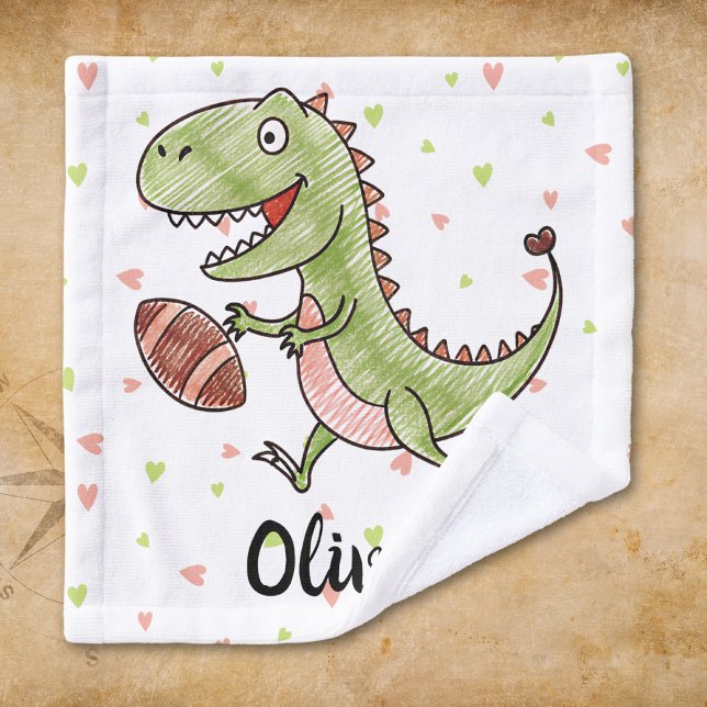 Niedlicher Dinosaurier Fußballspielen Personalisie Waschlappen (Von Creator hochgeladen)