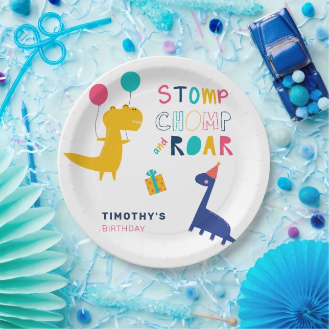 Niedlicher Dinosaurier Geburtstag Danke für Stompi Pappteller (Party)
