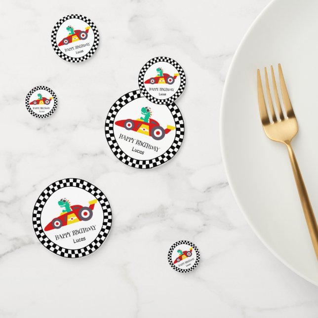 Niedlicher Dinosaurier Geburtstagskarren Kindernam Konfetti (Gruppe)