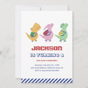 Niedlicher Dinosaurier geht zum Kindergeburtstag d Einladung