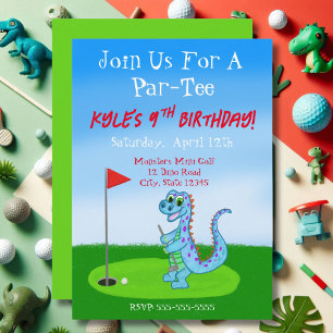 Niedlicher Dinosaurier Golf Thema 9. Geburtstag Einladung