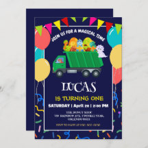 Niedlicher Dinosaurier Grüner Müllwagen Geburtstag