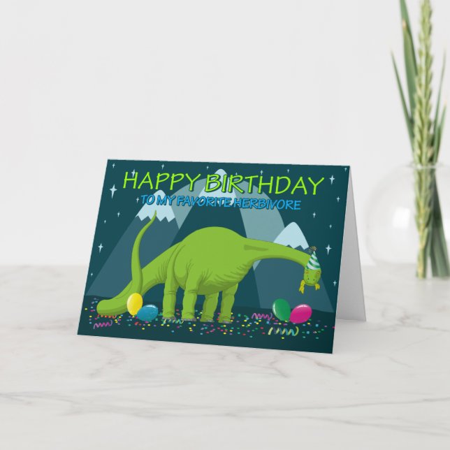 Niedlicher Dinosaurier Herbivore, Geburtstag Karte (Vorderseite)