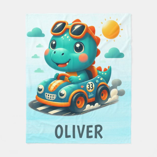 Niedlicher Dinosaurier im Auto Fleecedecke (Vorderseite)