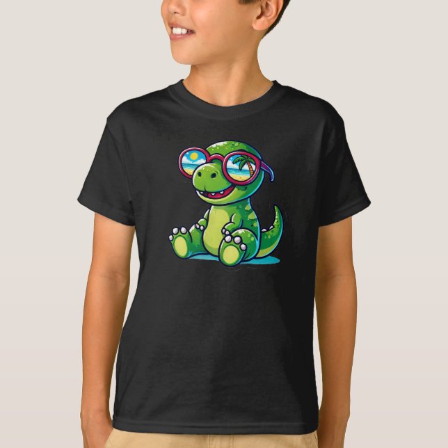 Niedlicher Dinosaurier in Sonnenbrille Kinderkind T-Shirt (Vorderseite)