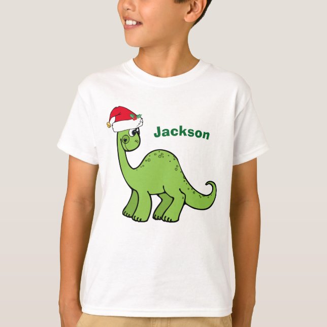 Niedlicher Dinosaurier in Weihnachtsmannmütze Kids T-Shirt (Vorderseite)