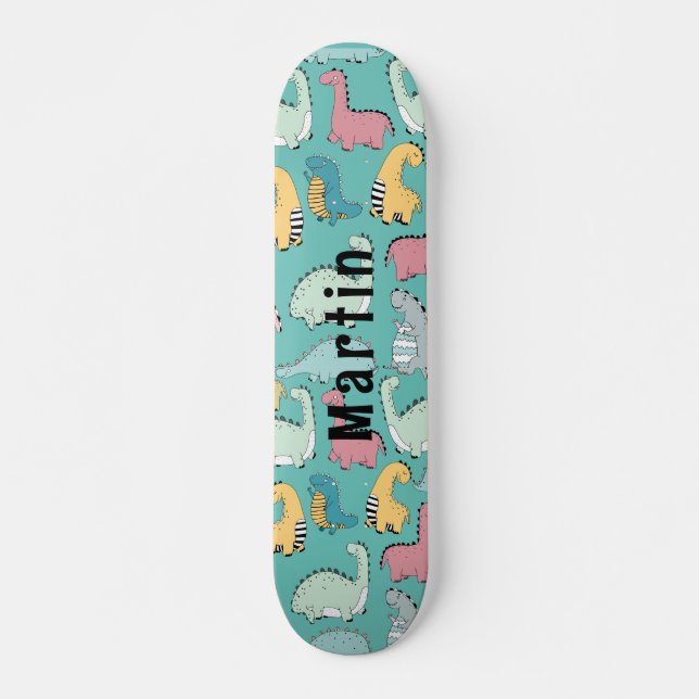 Niedlicher Dinosaurier individuelle Name Skateboard (Vorne)