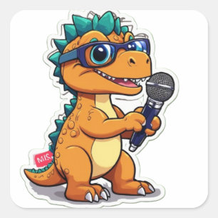 niedlicher Dinosaurier mit Brille Quadratischer Aufkleber