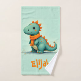 Niedlicher Dinosaurier mit einem Orangen Scarf Badhandtuch Set