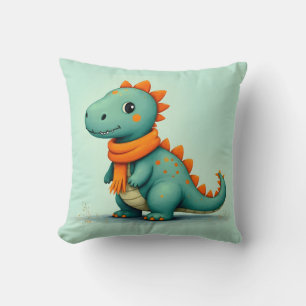 Niedlicher Dinosaurier mit einem Orangen Scarf Kissen