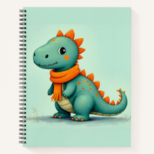 Niedlicher Dinosaurier mit einem Orangen Scarf Notizbuch