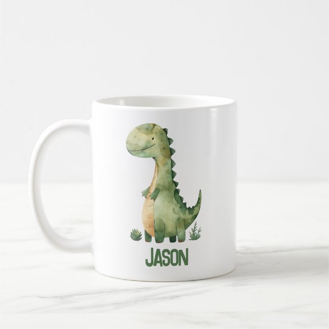 Niedlicher Dinosaurier mit Kindername Kaffeetasse (Links)