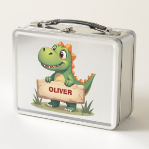 Niedlicher Dinosaurier mit Name Personalisiert Metall Brotdose