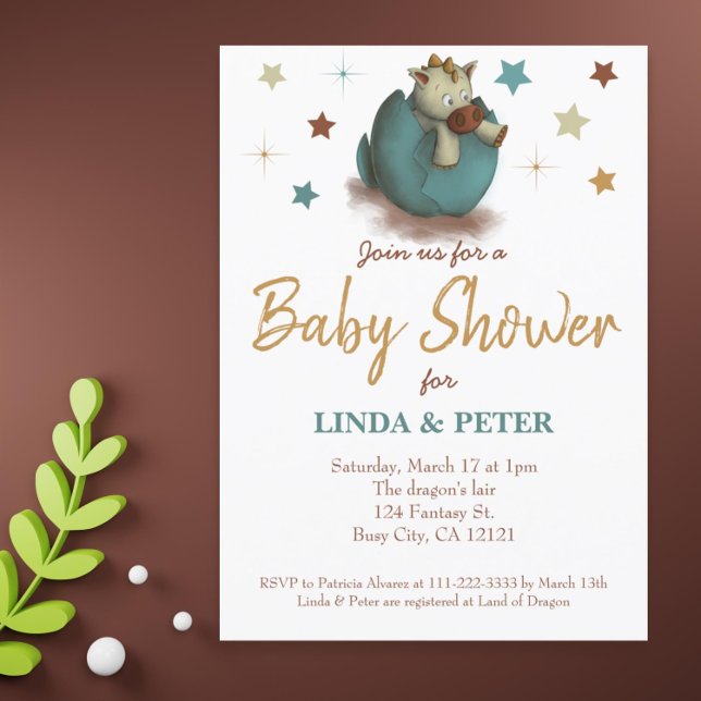 Niedlicher Dinosaurier mit neutraler Babydusche Einladung (Cute gender neutral dragon baby shower invitation)