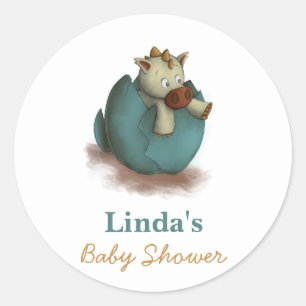Niedlicher Dinosaurier mit neutraler Babydusche Runder Aufkleber