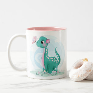 Niedlicher Dinosaurier mit Schmetterling-Tasse Zweifarbige Tasse
