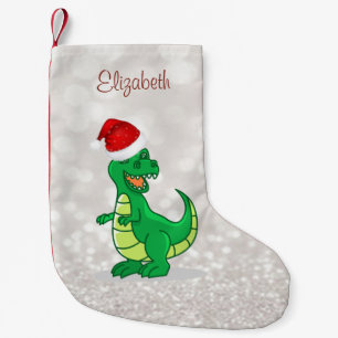Niedlicher Dinosaurier mit Weihnachtsmannmütze, Gl Kleiner Weihnachtsstrumpf