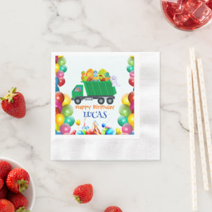 Niedlicher Dinosaurier Müllwagen Ballon Geburtstag Serviette